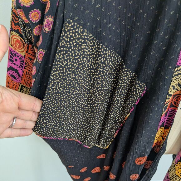 Vintage Kimono Top M Black Pink Cardigan Patchwork Color Artsy Eclectic 90s - Picture 6 of 14